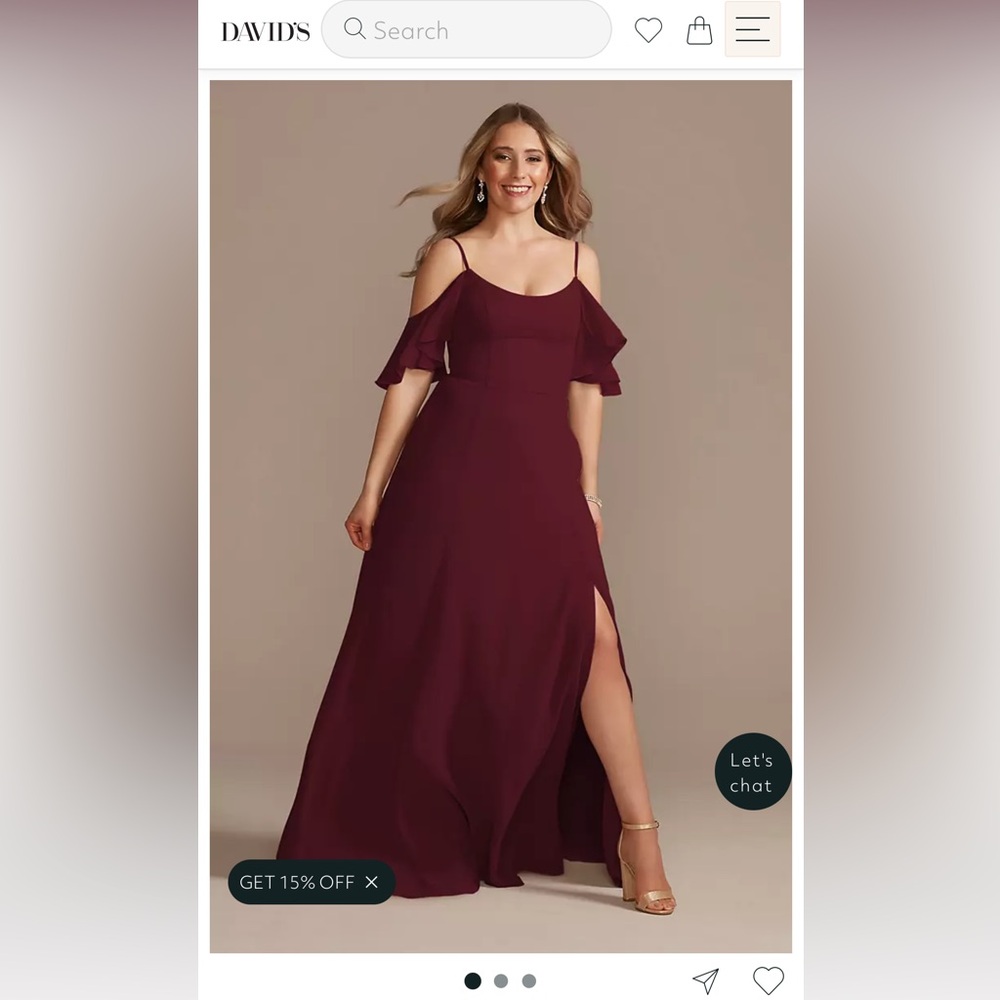 David’s Bridal | Cold Shoulder long Chiffon Dress | Size 28 in Wine